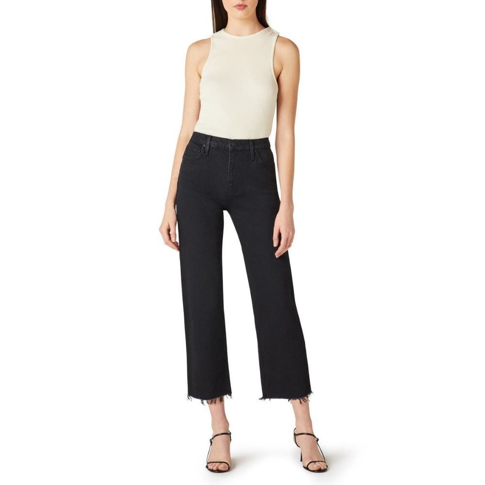 Hudson Jeans Remi High-Rise Straight Cropped in Worn, Black Worn Black 24 26